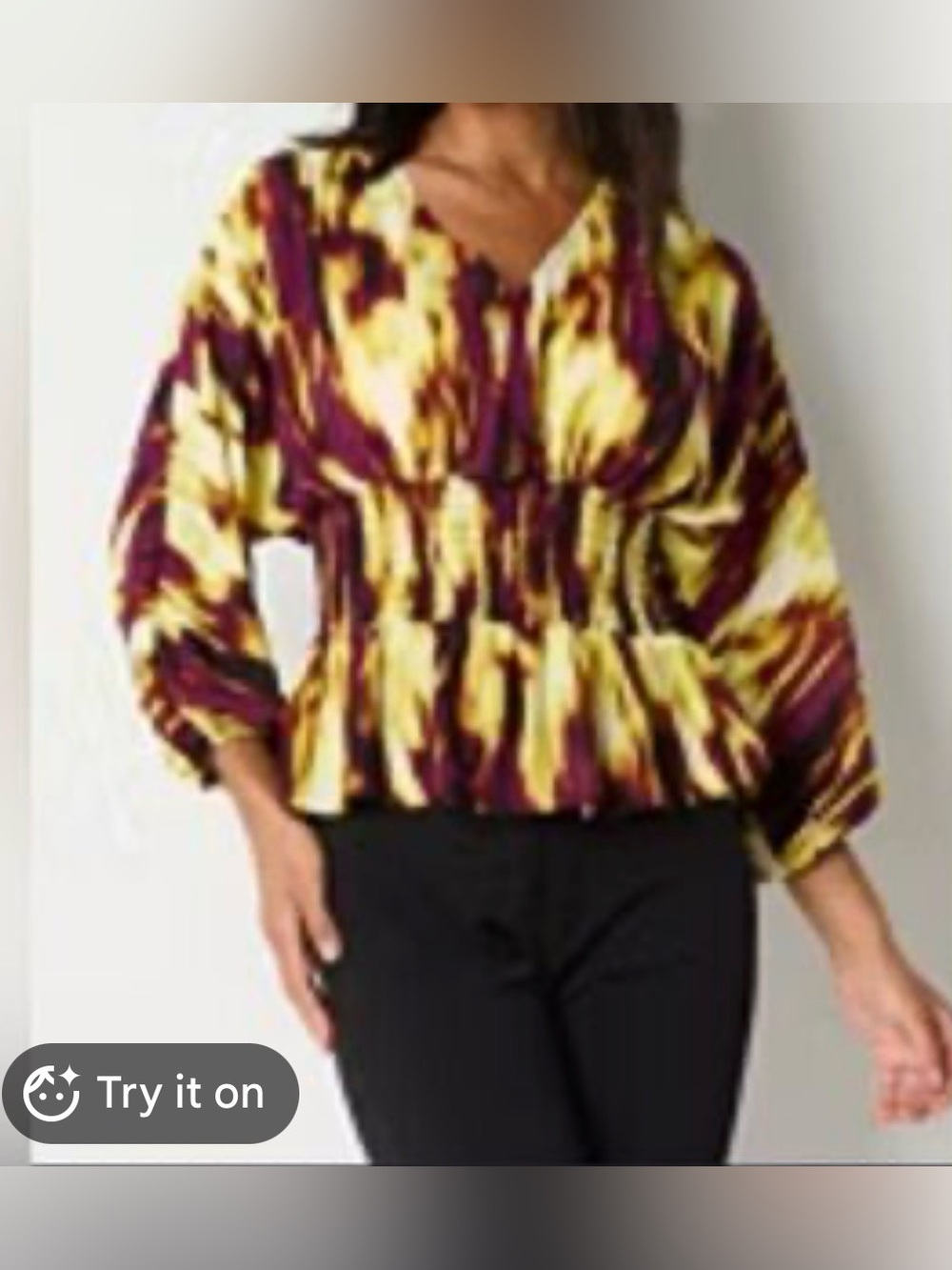 BOLD elements V-Neck Smocked Waist Blouse - Maroon & Yellow